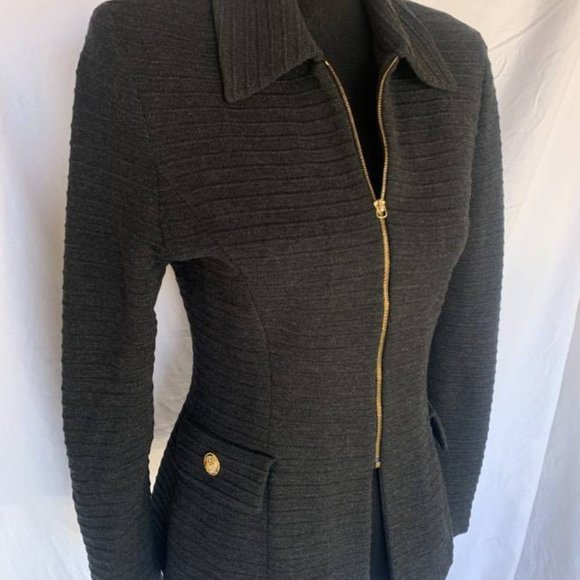St John Collection By Marie Grey -Sweater Blazer Zip Front Grey Small 2 - Picture 4 of 10